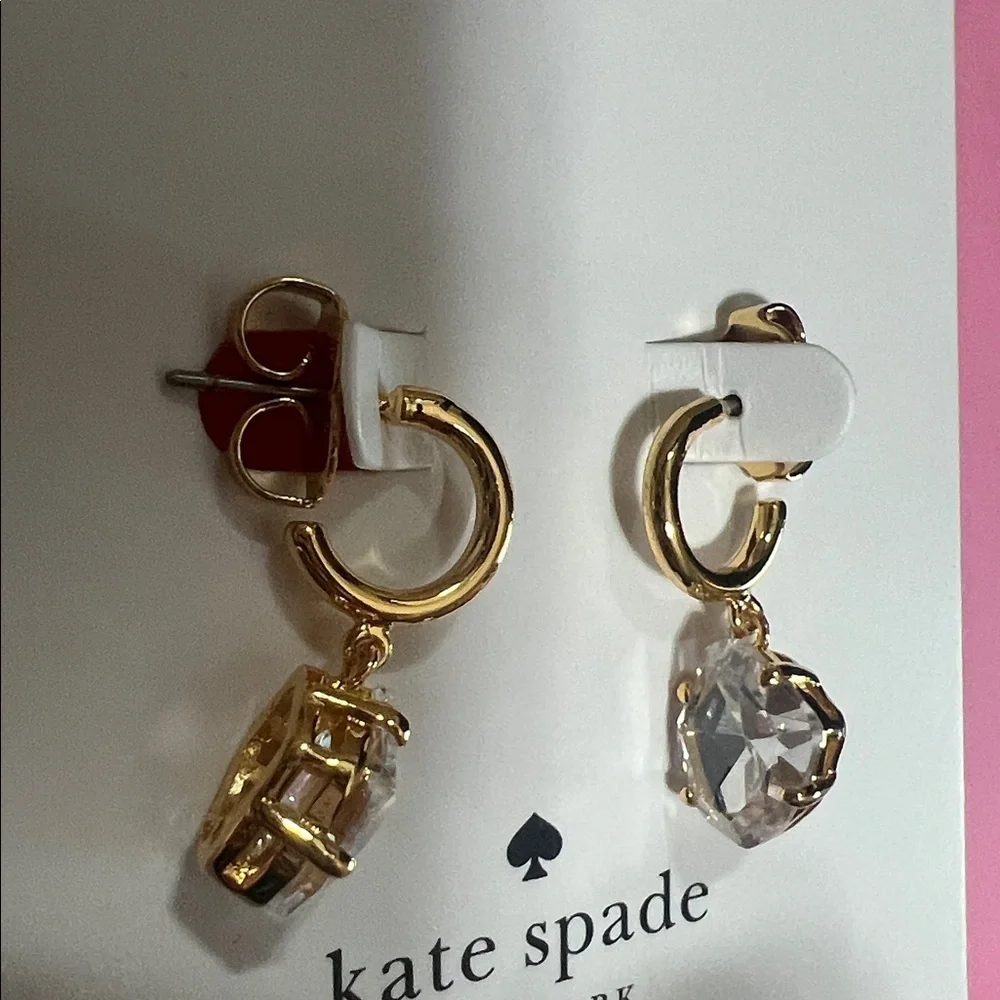Kate Spade Gold CZ Treasure Trove Hoop Huggie Drop Earrings::NWT::